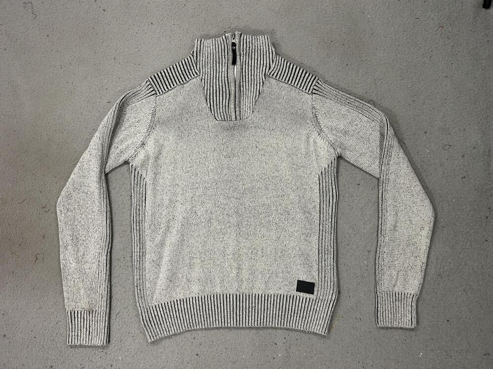 Projek Raw Sweater Mens Medium Gray Mock Neck 1/4 Quarter Zip Knit Preppy Meme